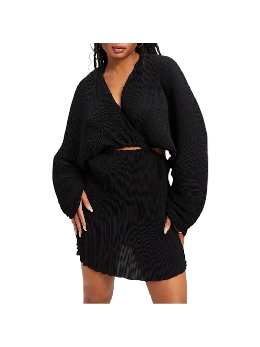 NWT Good American Always Fits Plissé Sculpted Black Mini Dress Size 00/0 XXS/XS